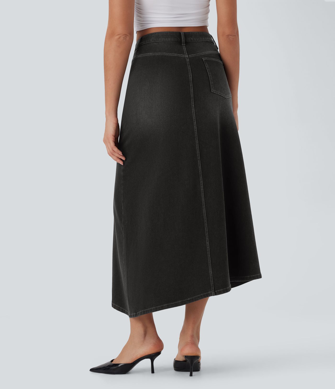 Jupe longue décontractée denim asymétrique taille mi-haute Halara Flex™ avec fente et multiples poches