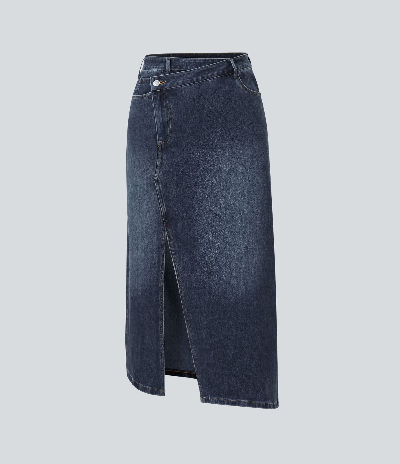 Jupe longue décontractée denim asymétrique taille mi-haute Halara Flex™ avec fente et multiples poches