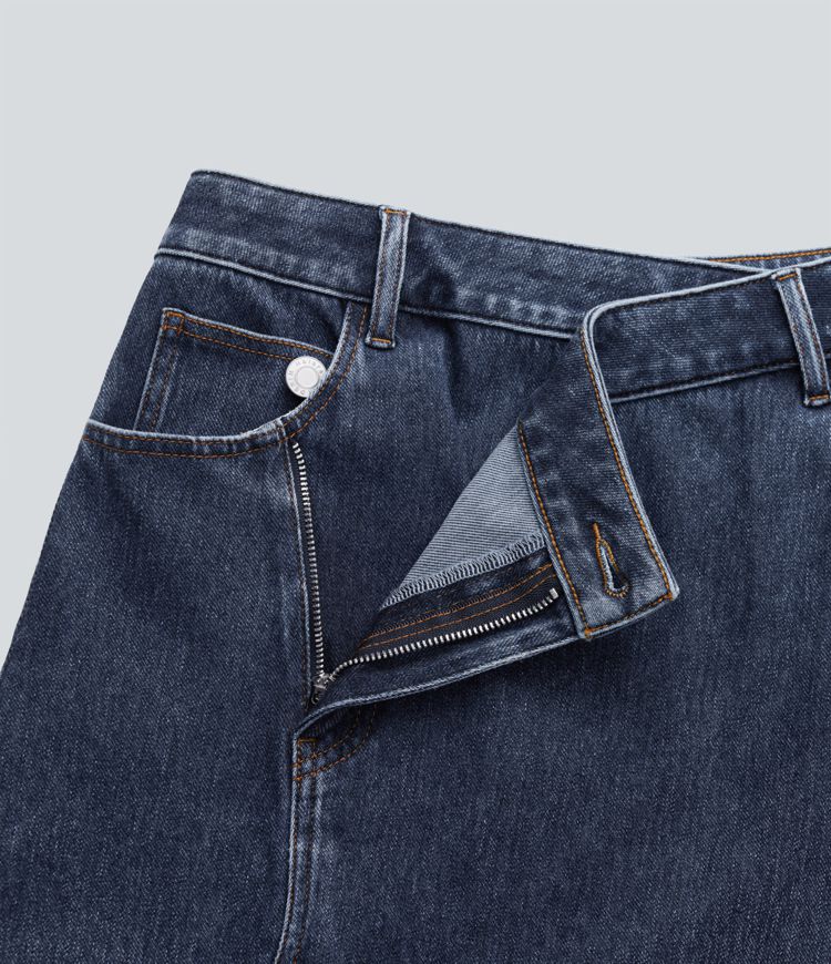 Jupe longue décontractée denim asymétrique taille mi-haute Halara Flex™ avec fente et multiples poches