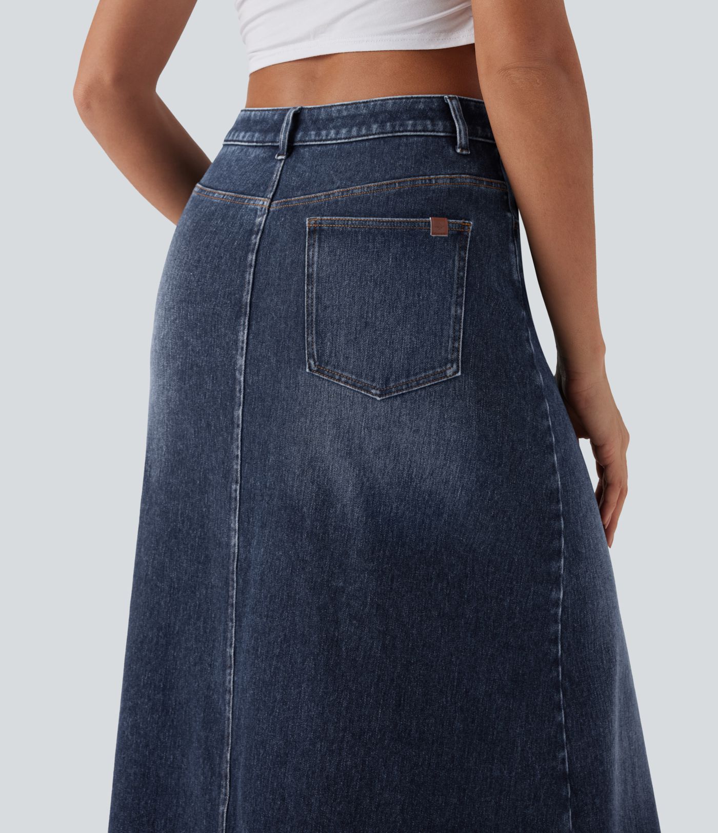 Jupe longue décontractée denim asymétrique taille mi-haute Halara Flex™ avec fente et multiples poches