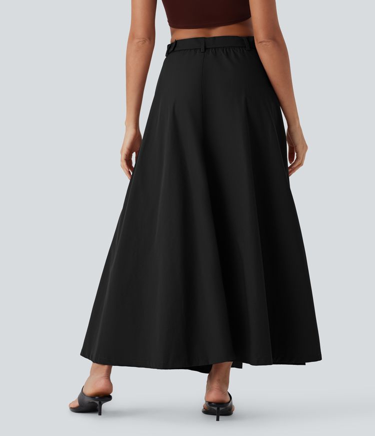 Orta Bel Kemerli, Fermuarlı Cepli Günlük Maksi Etek