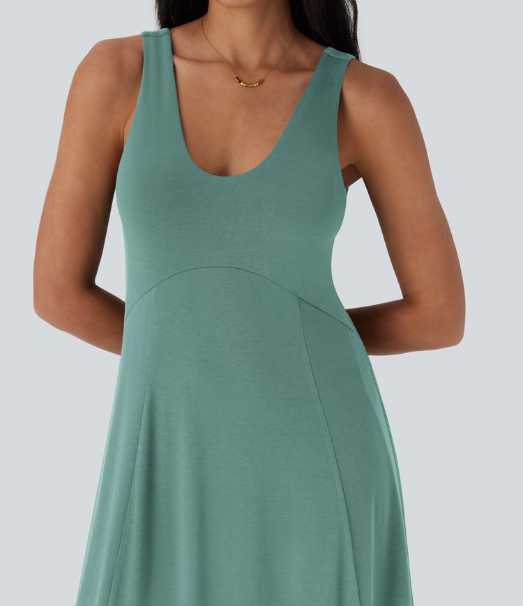 Robe Longue décontractée à Col en U et Coupe Ample