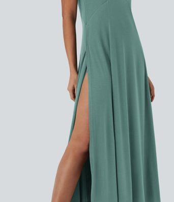 Robe Longue décontractée à Col en U et Coupe Ample