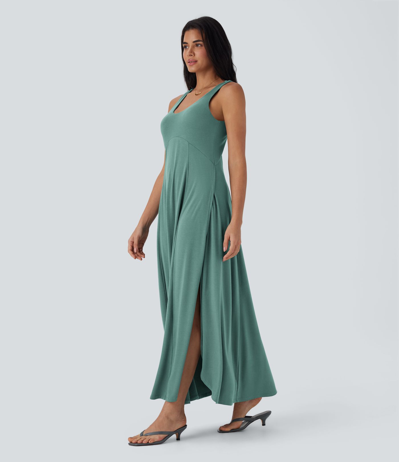 Robe Longue décontractée à Col en U et Coupe Ample