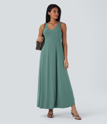 Robe Longue décontractée à Col en U et Coupe Ample