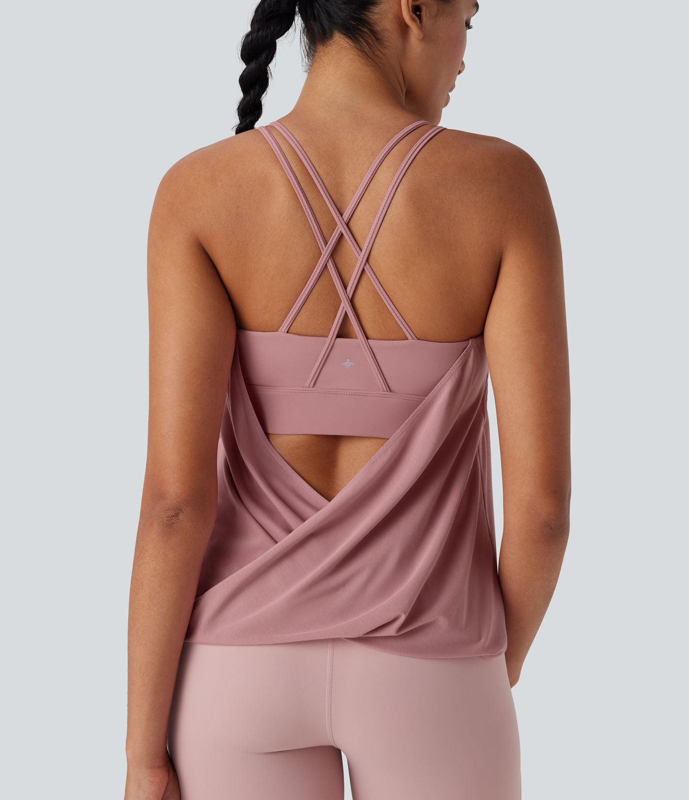Débardeur yoga plissé à dos nu avec bretelles croisées et séchage rapide