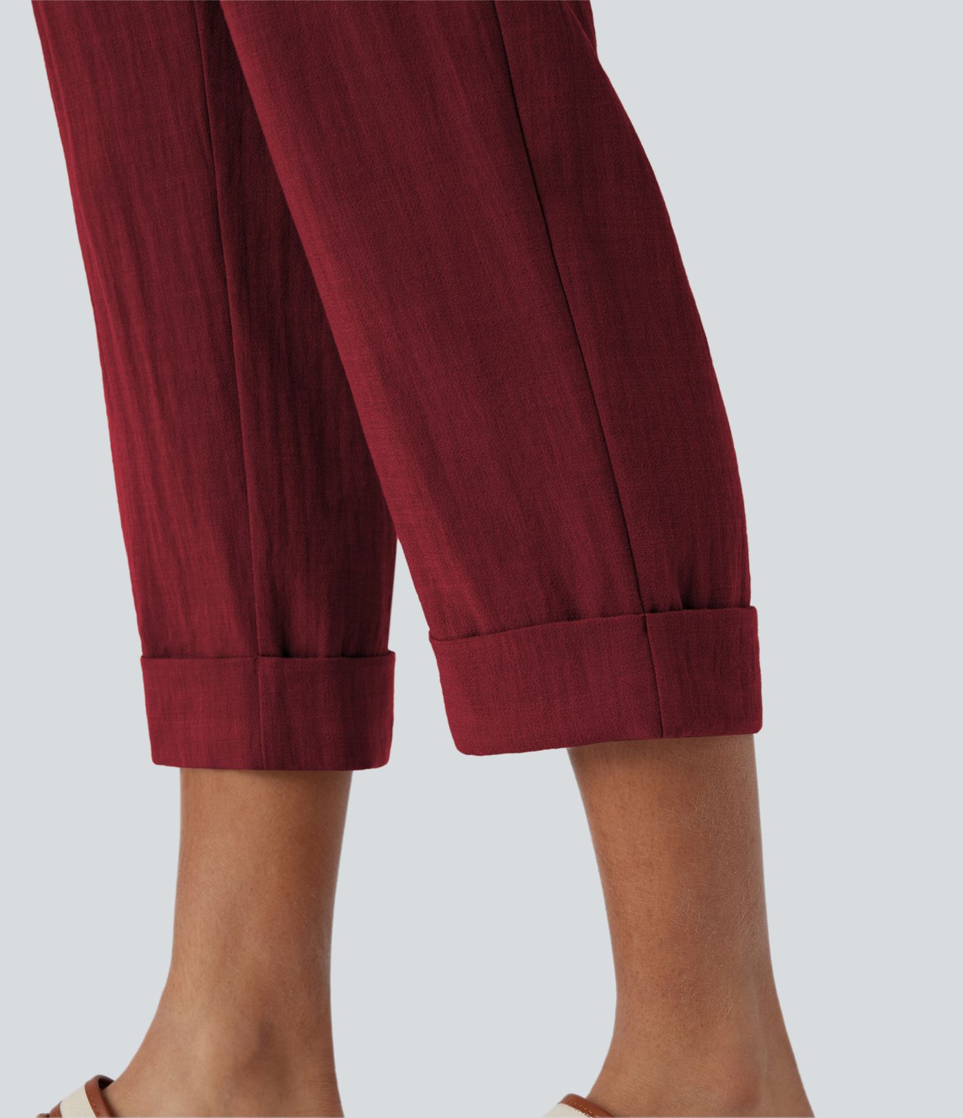 High Waisted Zipper Pocket Cropped Linen-Feel Pants