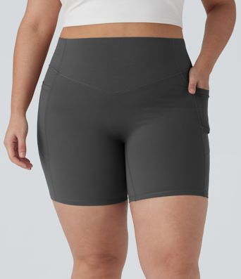 Plus Size Halara UltraSculpt™ High Waisted Scrunch Butt Lifting Tummy Control Shaping Training Biker Shorts 7'' with Pockets