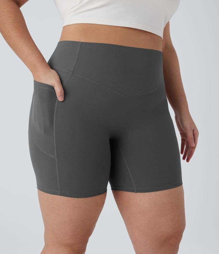 Plus Size Halara UltraSculpt™ High Waisted Scrunch Butt Lifting Tummy Control Shaping Training Biker Shorts 7'' with Pockets