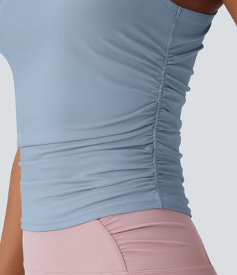 Top de Yoga con Cuello Redondo y Espalda Deportiva Fruncido