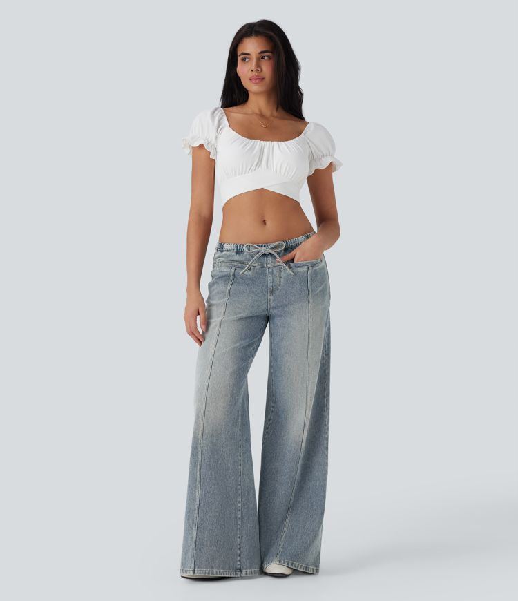 Halara Flex™ Low Rise Drawstring Washed Stretchy Knit Casual Baggy Sweatpants Jeans with Pockets