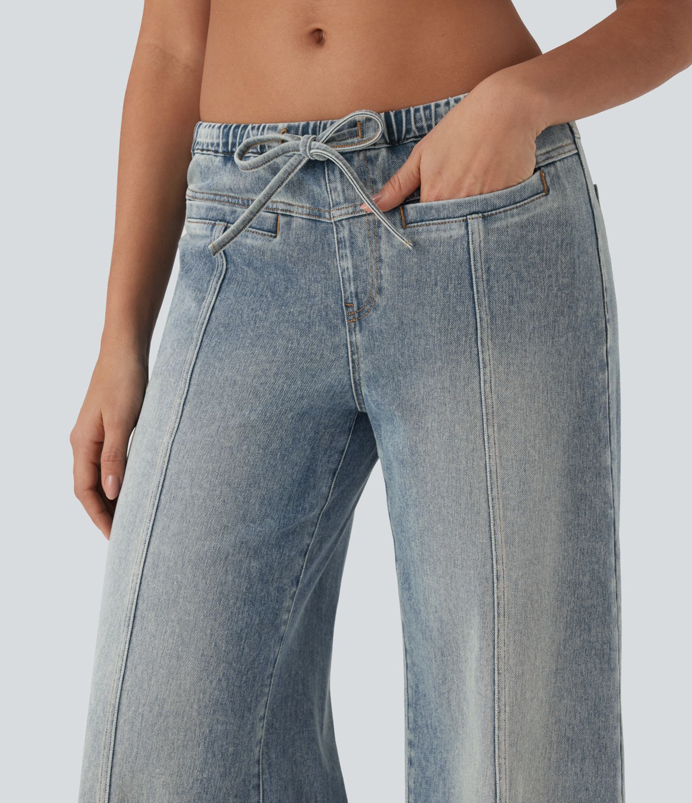 Jeans Baggy Halara Flex™ Denim holgado elásticos de tiro bajo lavados con cordón y bolsillos 