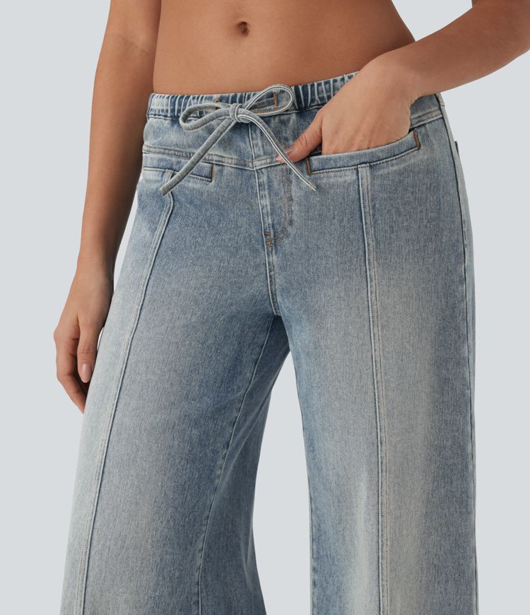 Halara Flex™ Low Rise Drawstring Washed Stretchy Knit Casual Baggy Sweatpants Jeans with Pockets