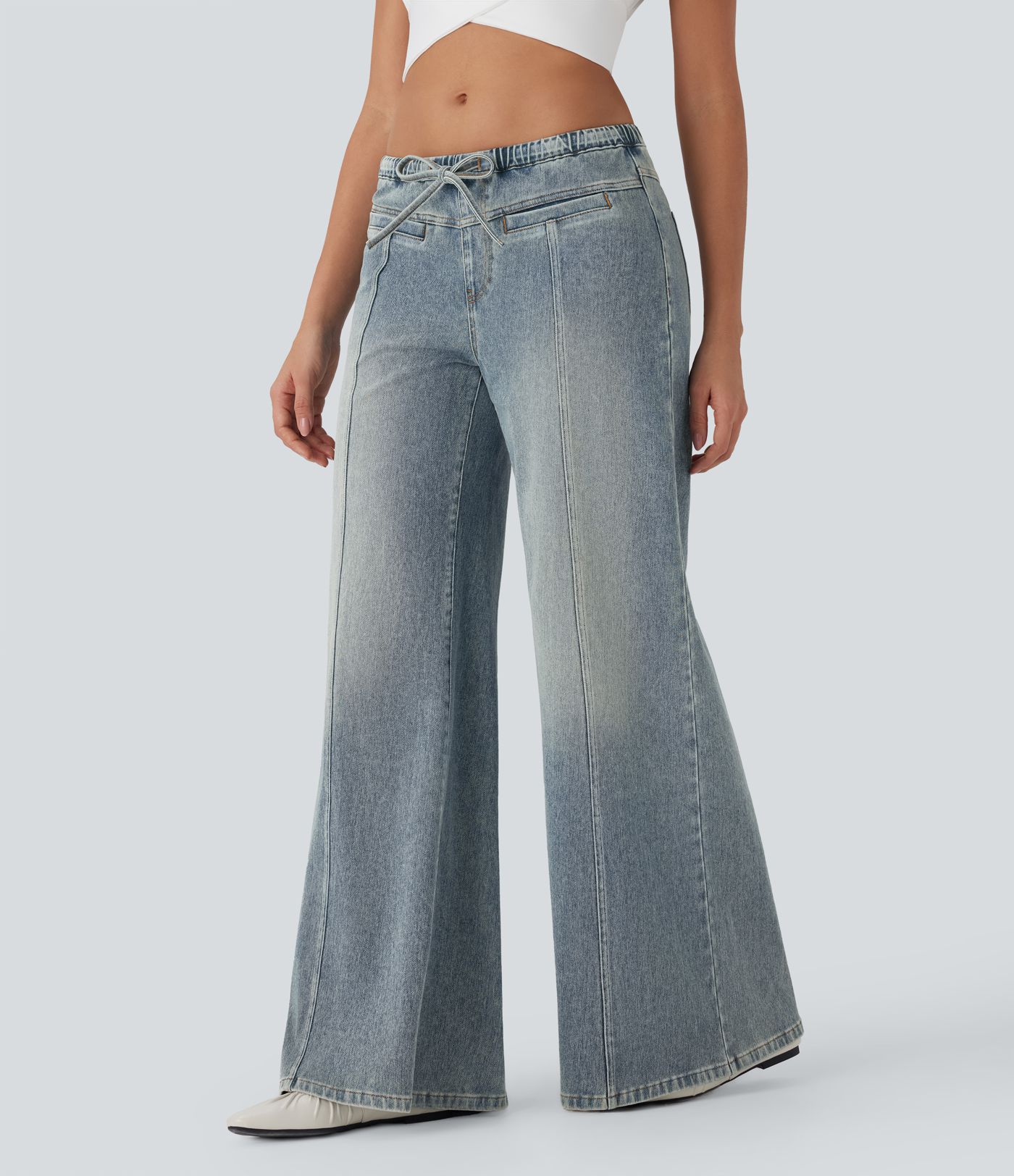 Jeans Baggy Halara Flex™ Denim holgado elásticos de tiro bajo lavados con cordón y bolsillos 