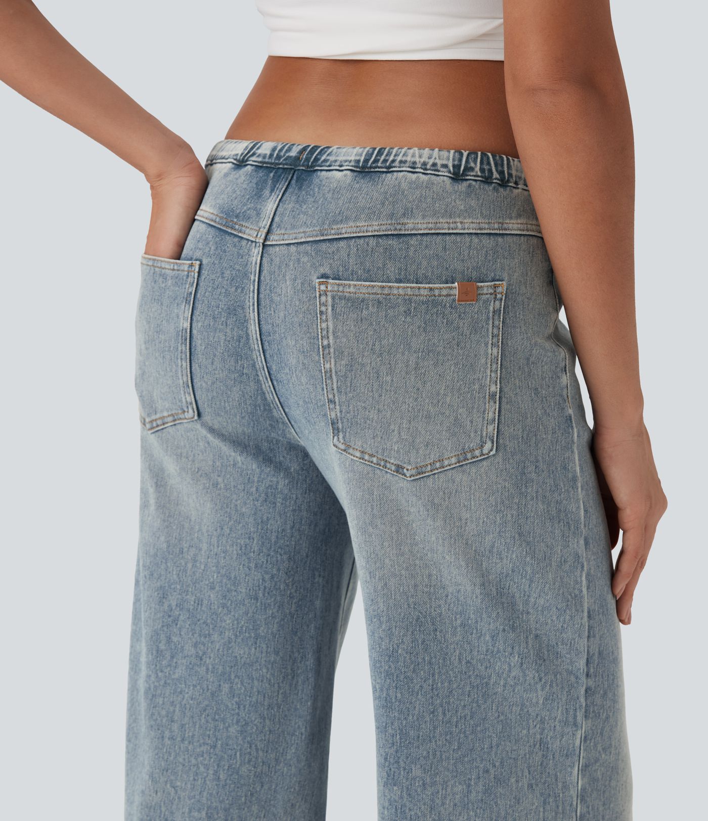 Jeans Baggy Halara Flex™ Denim holgado elásticos de tiro bajo lavados con cordón y bolsillos 