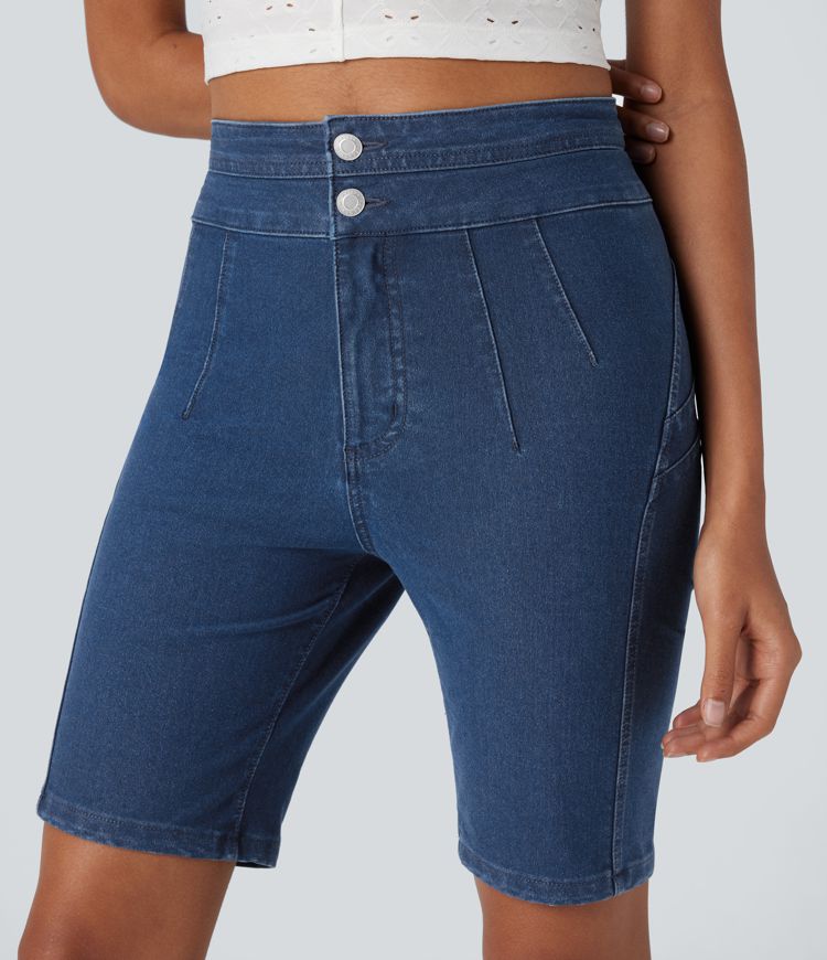 Halara Flex™ High Waisted Butt Lifting Stretchy Knit Denim Casual Biker Shorts with Pockets