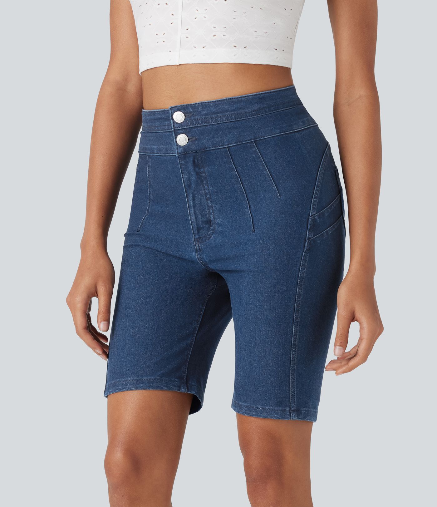 Halara Flex™ High Waisted Butt Lifting Stretchy Knit Denim Casual Biker Shorts with Pockets