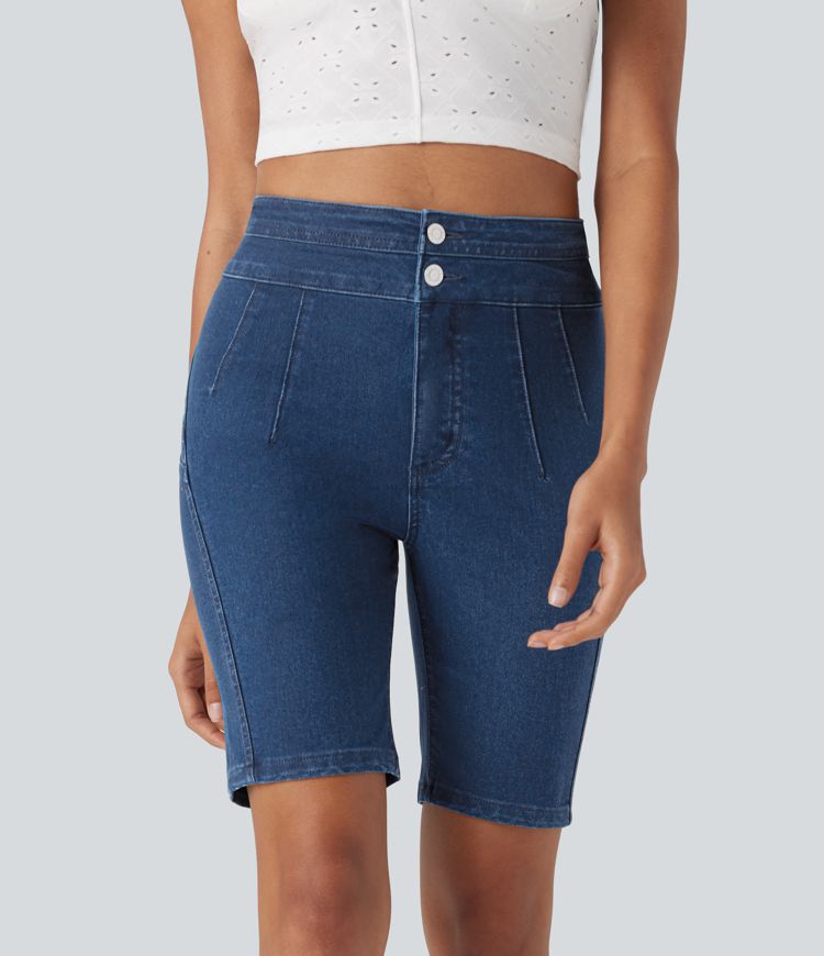 Halara Flex™ High Waisted Butt Lifting Stretchy Knit Denim Casual Biker Shorts with Pockets