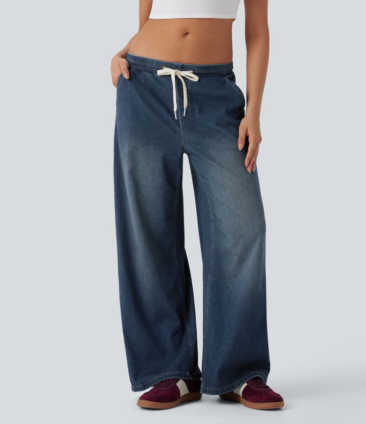 Halara Flex™ Low Rise Drawstring Casual Baggy Jeans with Pockets