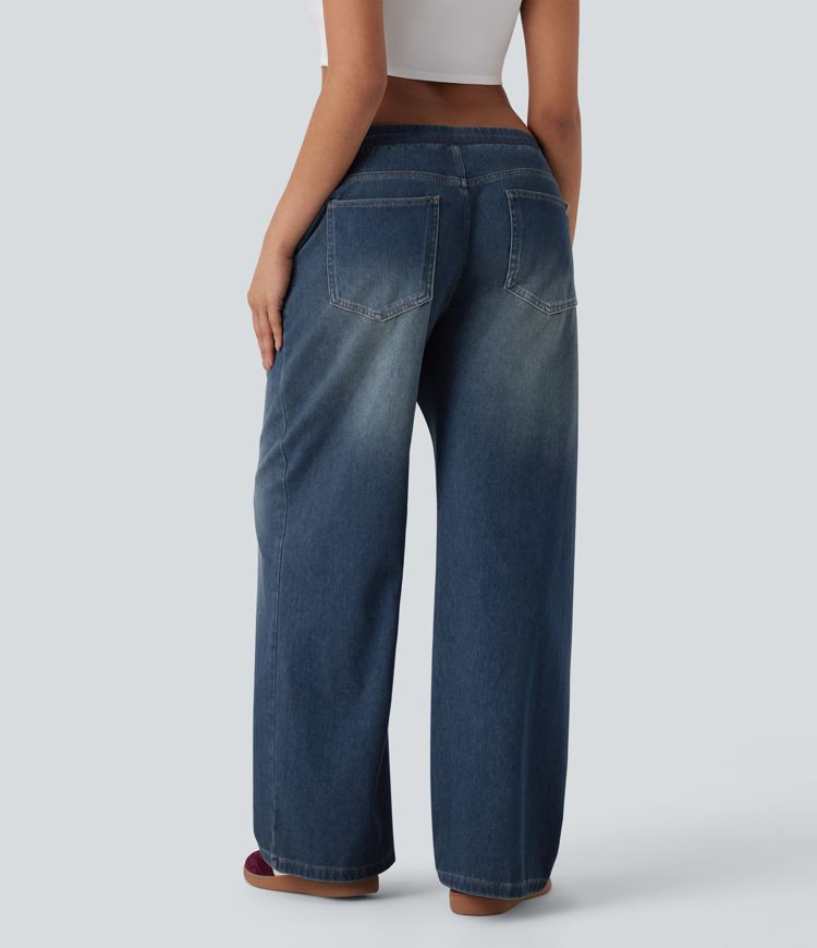 Halara Flex™ Low Rise Drawstring Casual Baggy Jeans with Pockets