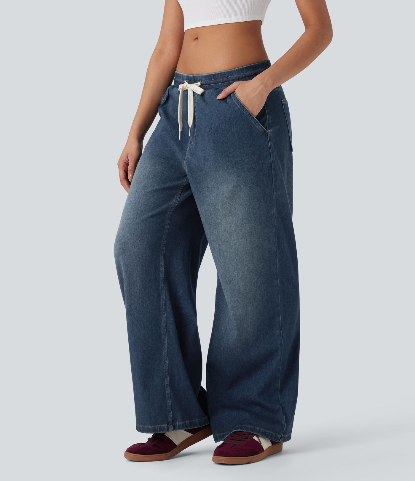 Halara Flex™ Low Rise Drawstring Stretchy Knit Casual Baggy Jogger Jeans with Multiple Pockets