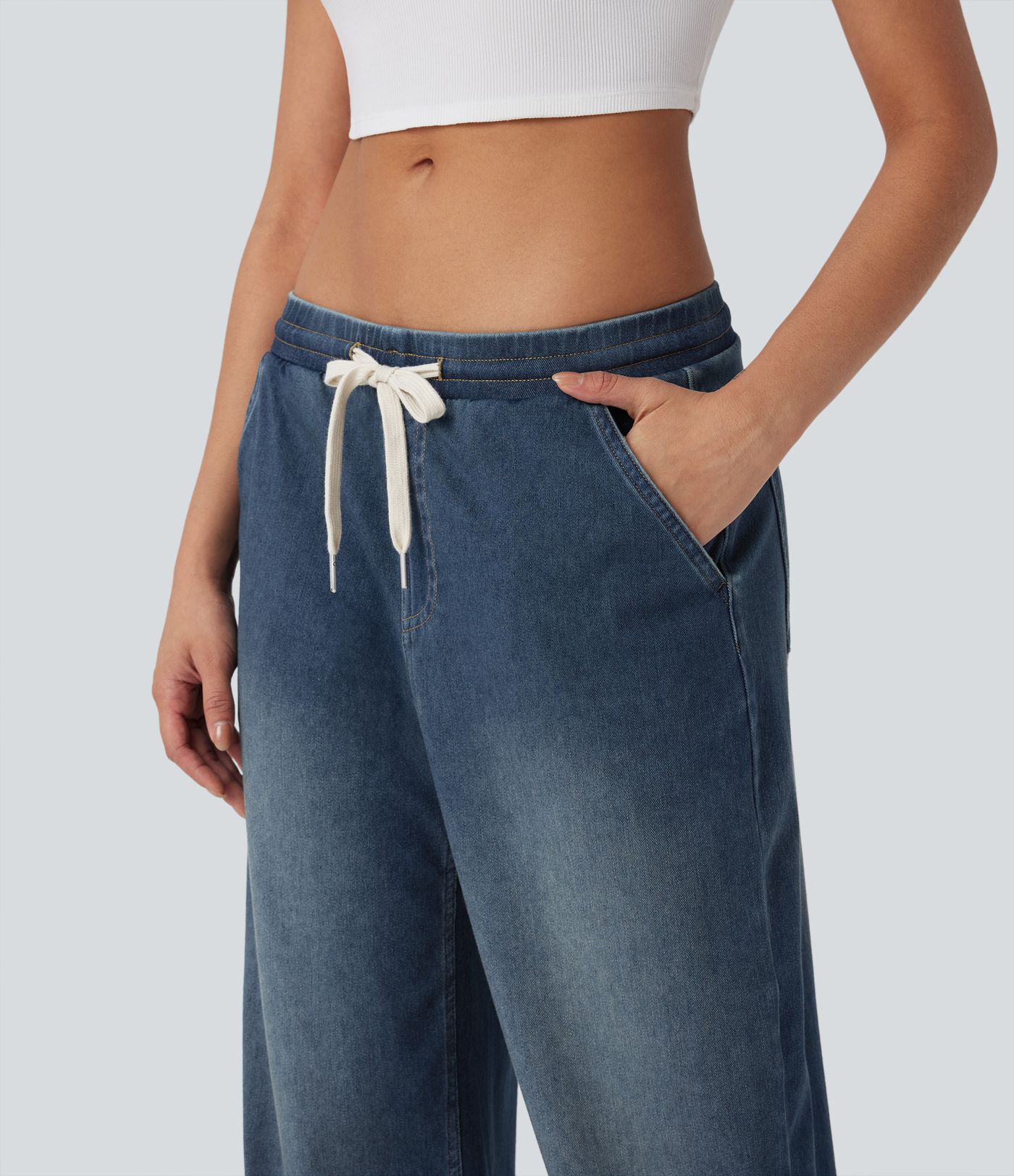 Halara Flex™ Low Rise Drawstring Stretchy Knit Casual Baggy Jogger Jeans with Multiple Pockets