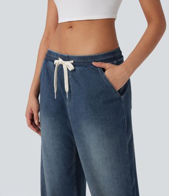 Halara Flex™ Low Rise Drawstring Stretchy Knit Casual Baggy Jogger Jeans with Multiple Pockets