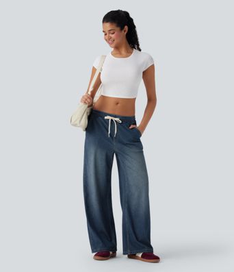 Halara Flex™ Low Rise Drawstring Stretchy Knit Casual Baggy Jogger Jeans with Multiple Pockets