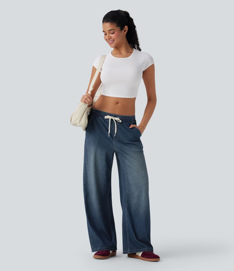 Halara Flex™ Low Rise Drawstring Stretchy Knit Casual Baggy Jogger Jeans with Multiple Pockets