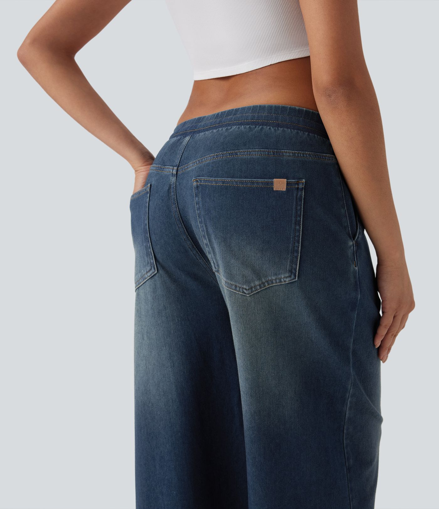 Halara Flex™ Low Rise Drawstring Stretchy Knit Casual Baggy Jogger Jeans with Multiple Pockets