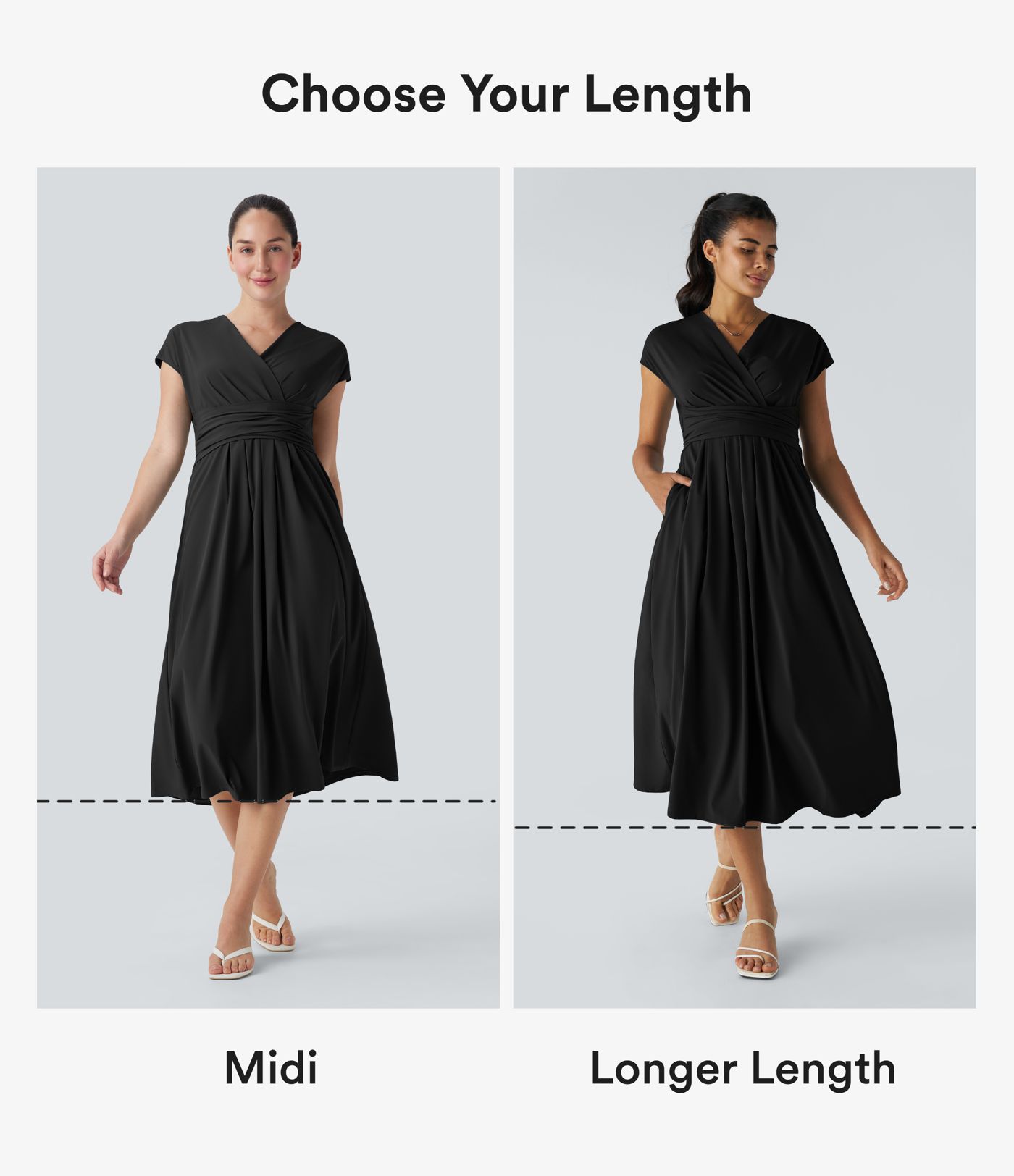 Breezeful™ V Neck Short Sleeve Side Pocket Tie Back Quick Dry Women Casual Midi Dress-Longer Length