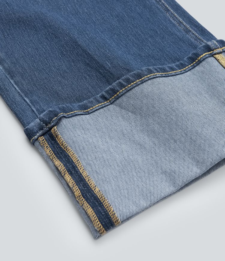 Halara Flex™ vaqueros de tiro medio con bajos remangados, pernera recta y holgada, con bolsillos.