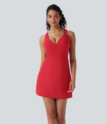 SoftlyZero™ Plush Push-Up Molded Cups Zipper 2-in-1 Yoga Active Dress with Pockets-Easy Peezy DD-F Cups