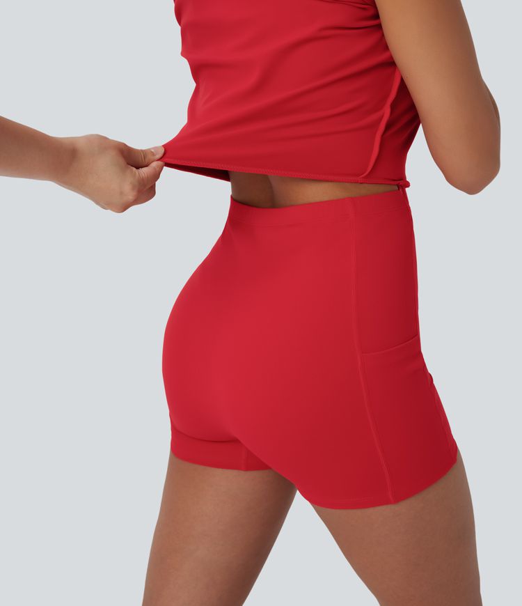 Vestido deportivo SoftlyZero™ Plush afelpado 2 en 1 con push-up, copas moldeadas, cierre con cremallera, bolsillos de edición Easy Peezy en copas D-F