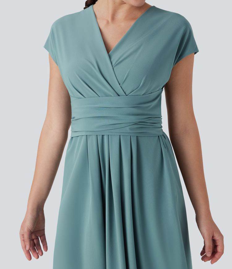 Robe décontractée midi Breezeful™ col V manches courtes à liens dans le dos séchage rapide avec poches latérales