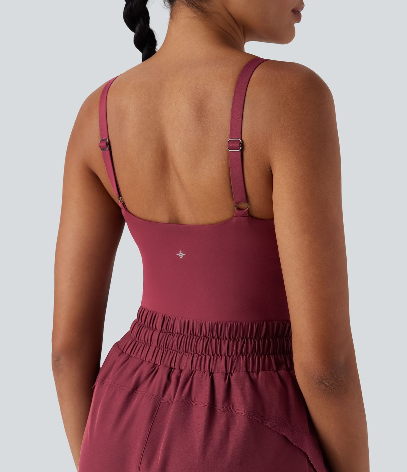 Shirred Drawstring 2-in-1 Running Romper with Pockets