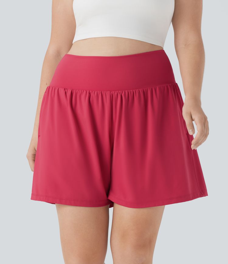 SoftlyZero™ Airy Super High Waisted 2-in-1 Cool Touch Yoga Plus Size Shorts 7" with Pockets