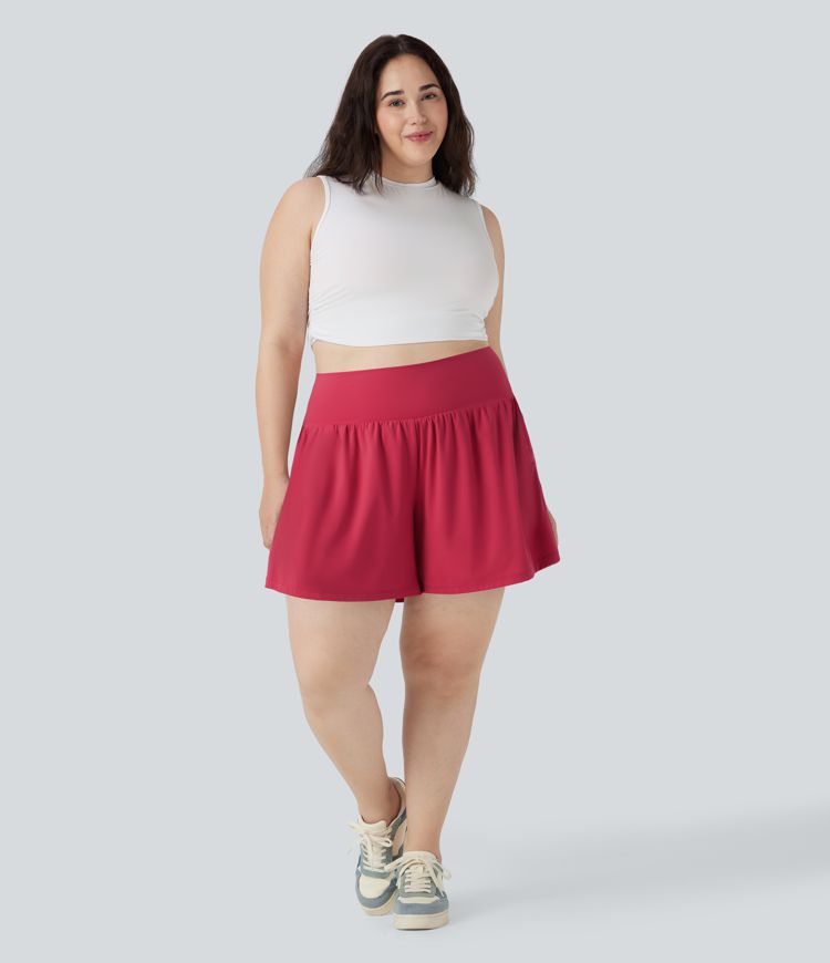 SoftlyZero™ Airy Super High Waisted 2-in-1 Cool Touch Yoga Plus Size Shorts 7" with Pockets