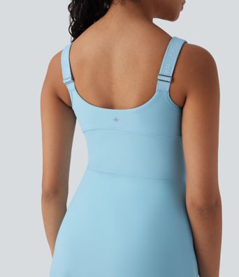SoftlyZero™ Plush Push-Up Molded Cups Zipper 2-in-1 Yoga Active Dress with Pockets-Easy Peezy E-G Cups