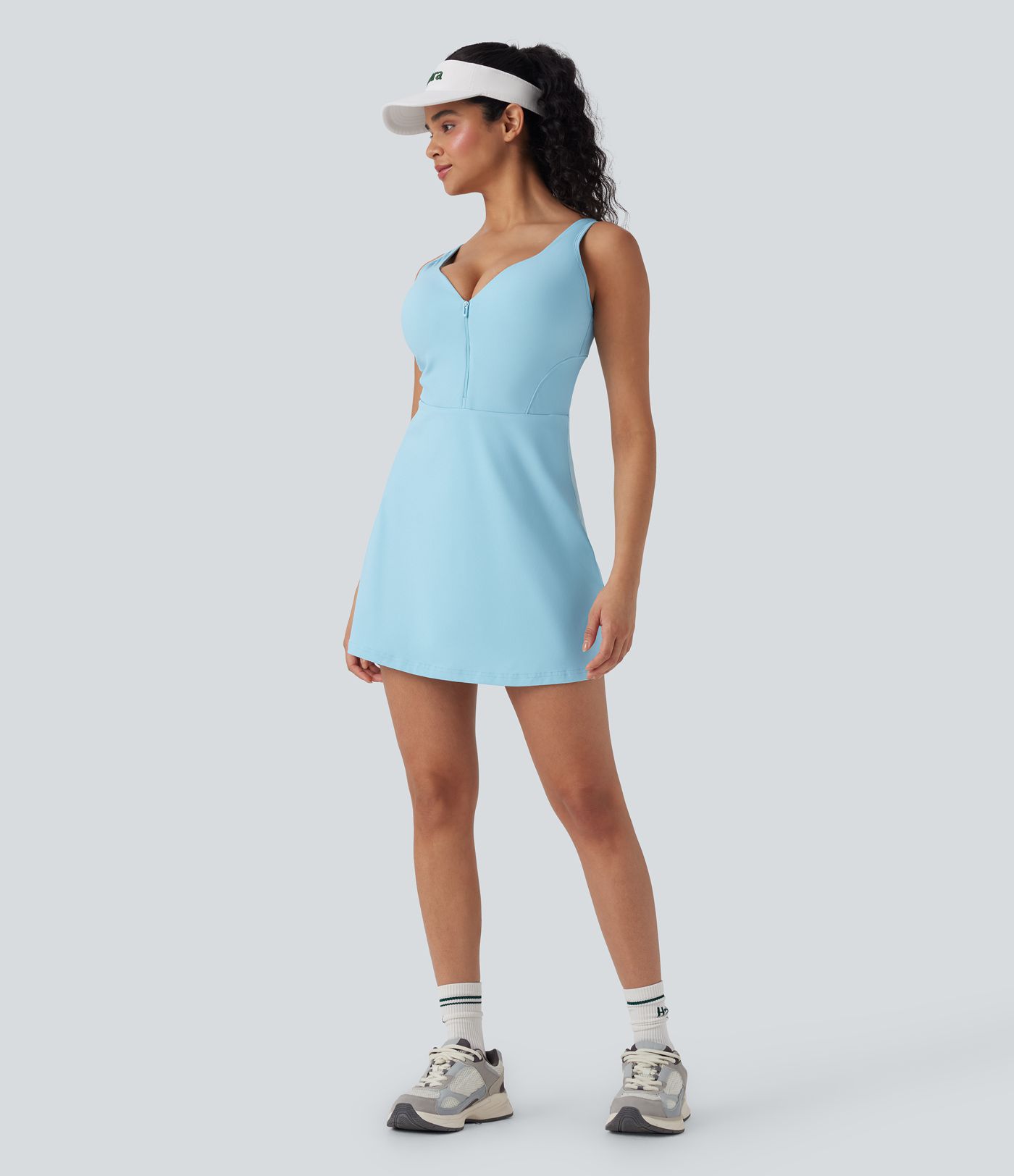 SoftlyZero™ Plush Push-Up Molded Cups Zipper 2-in-1 Yoga Active Dress with Pockets-Easy Peezy E-G Cups