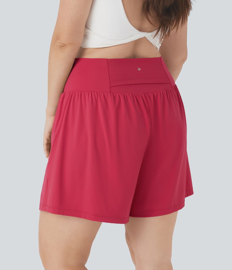 Softlyzero™ Airy Super High Waisted 2-in-1 Cool Touch Yoga Plus Size Shorts 7" with Pockets