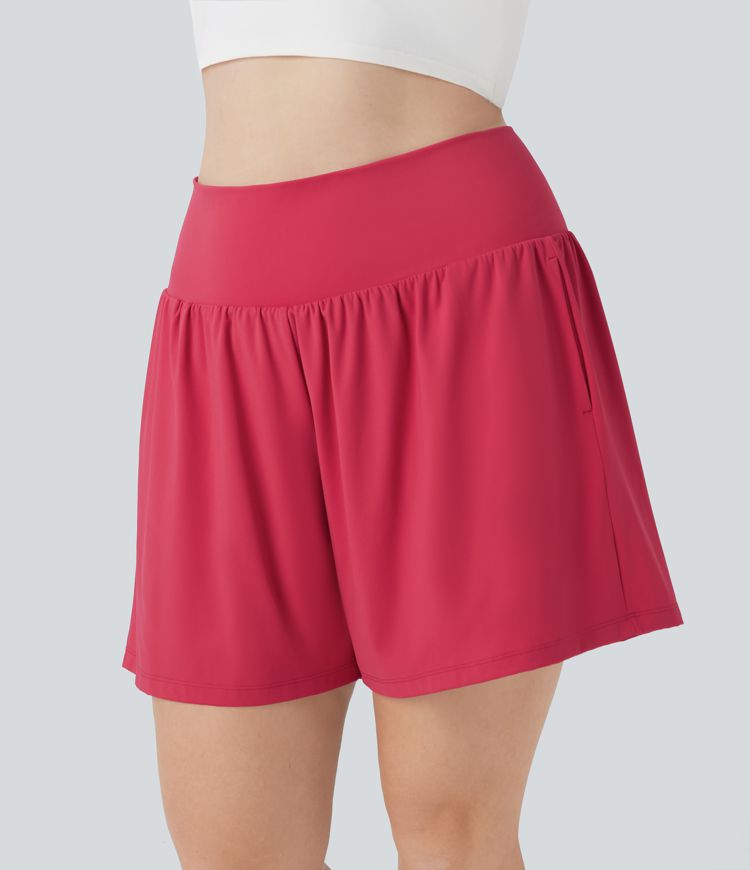 SoftlyZero™ Airy Super High Waisted 2-in-1 InstantCool Yoga Plus Size Shorts 7" with Pockets SoftlyZero™ Airy Super High Waisted 2-in-1 InstantCool Yoga Plus Size Shorts 7" with Pockets