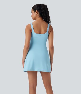 SoftlyZero™ Plush Push-Up Molded Cups Zipper 2-in-1 Yoga Active Dress with Pockets-Easy Peezy E-G Cups