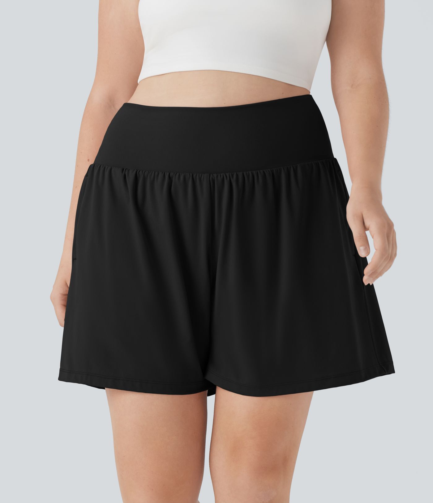 Softlyzero™ Airy Super High Waisted 2-in-1 Cool Touch Yoga Plus Size Shorts 7" with Pockets