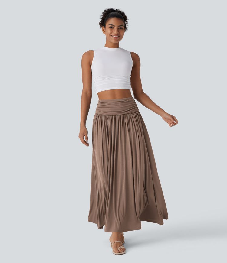 Jupe longue fluide froncée taille haute