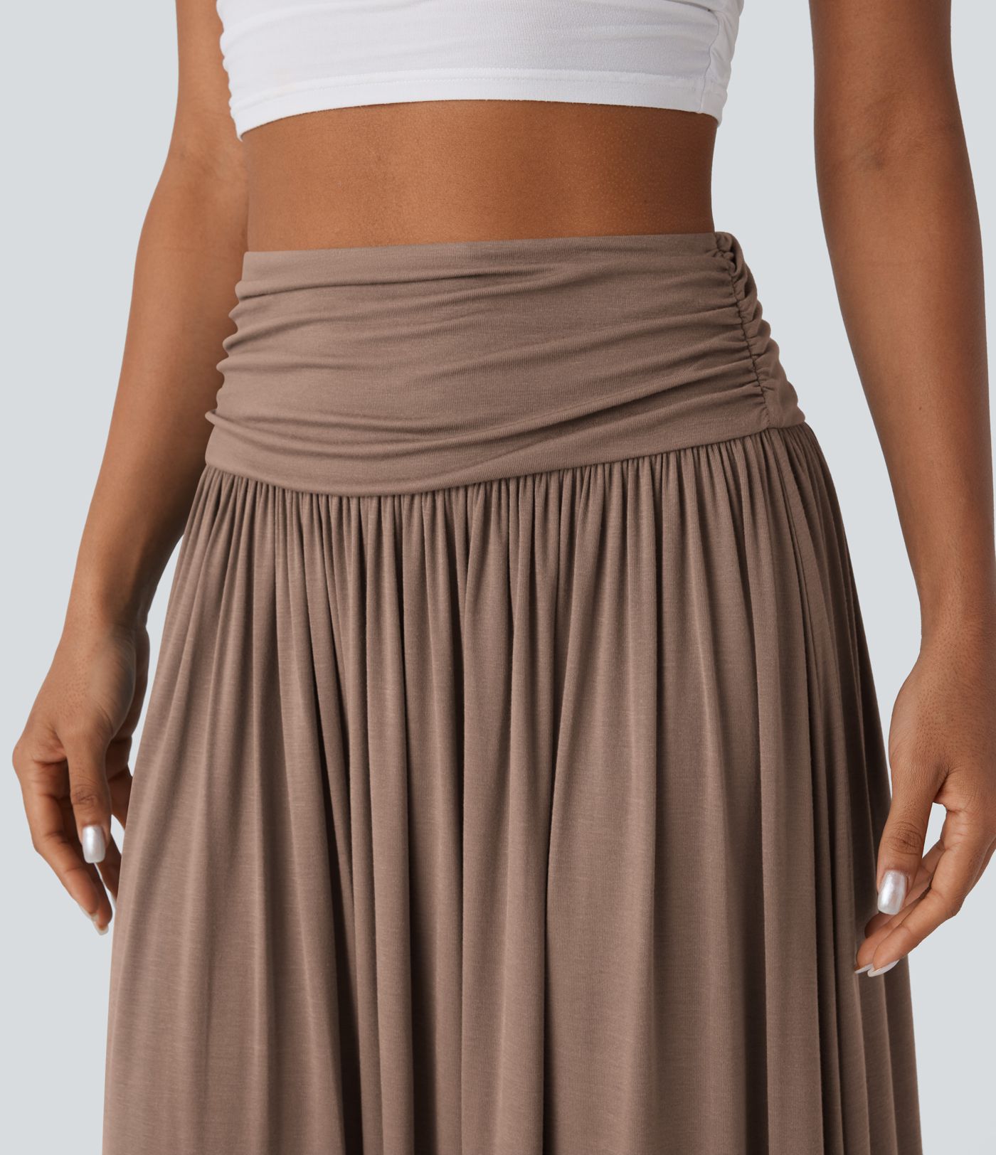 Falda maxi casual de cintura alta fruncida y fluida