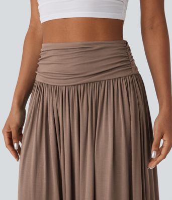 Falda maxi casual de cintura alta fruncida y fluida