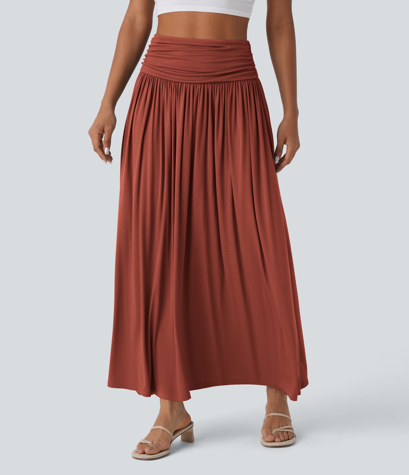 Falda maxi casual de cintura alta fruncida y fluida