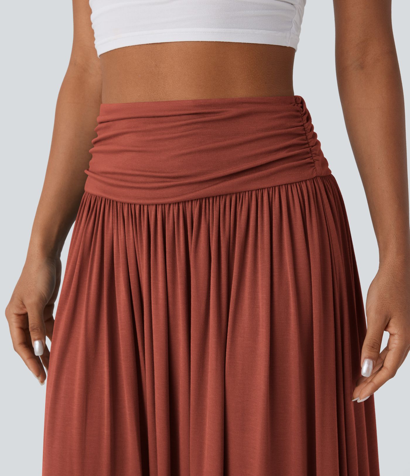 Falda maxi casual de cintura alta fruncida y fluida