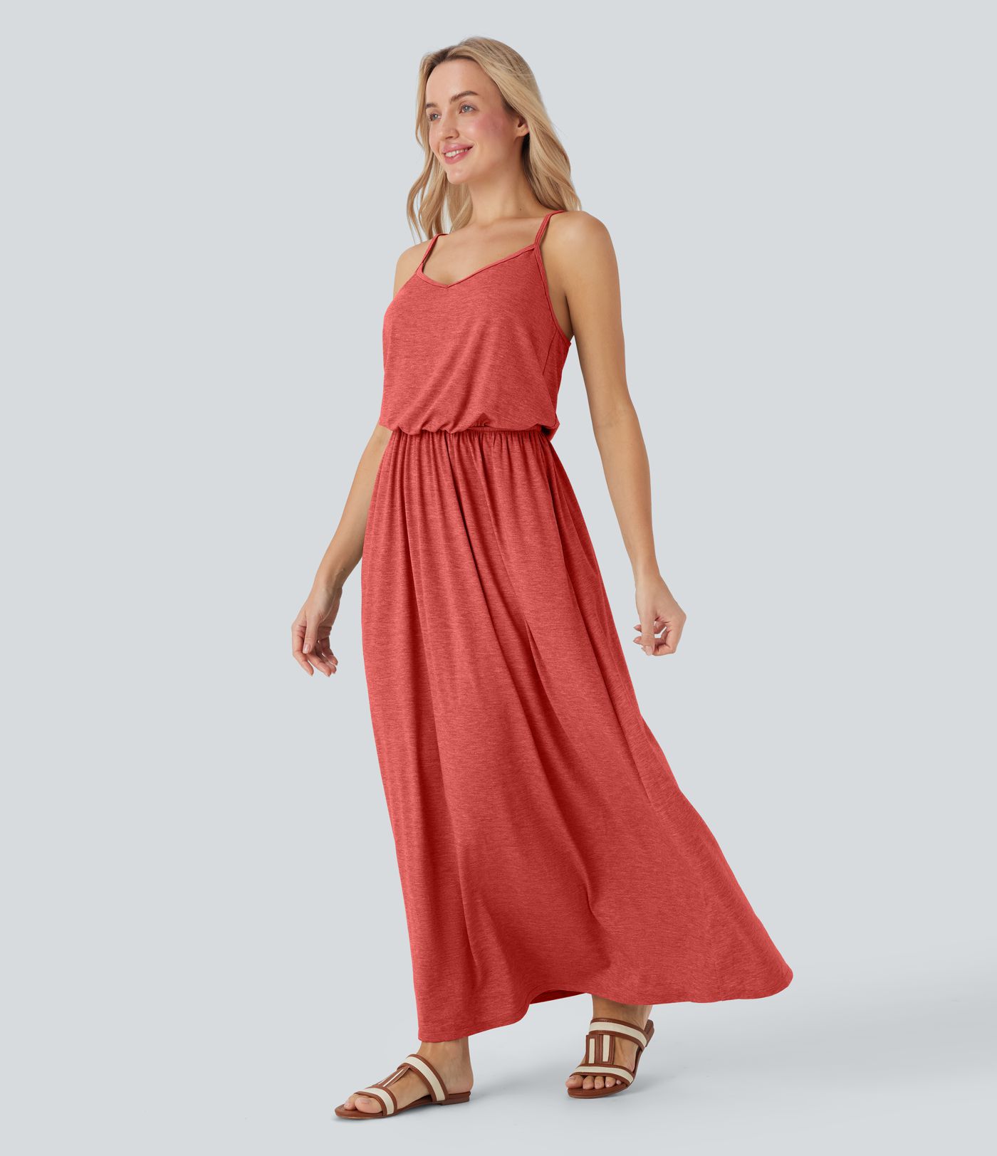Women Long Maxi Flowy Slip Dress with Pockets